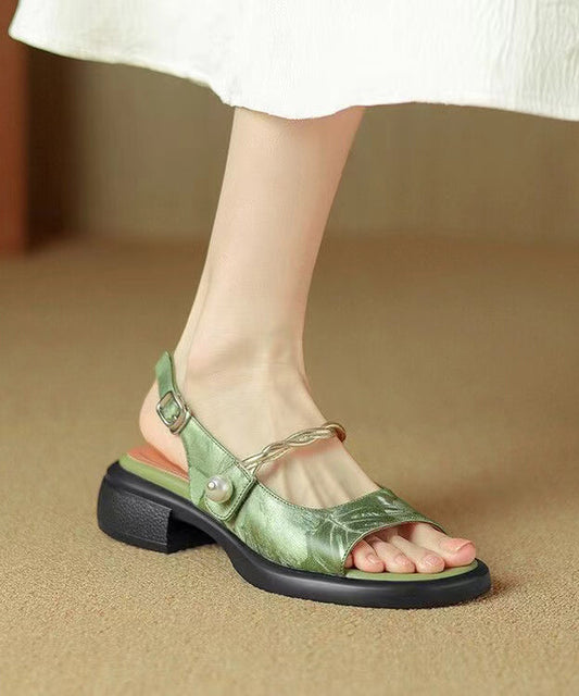 Neue Chinesische Stil Grün Blockabsatz Retro Sandalen Peep Toe KJ066