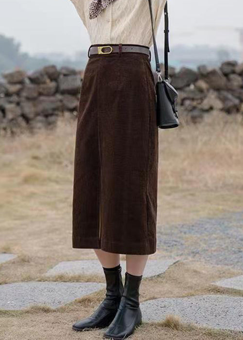 New Coffee Side Open High Waist Corduroy Skirts Winter TU042