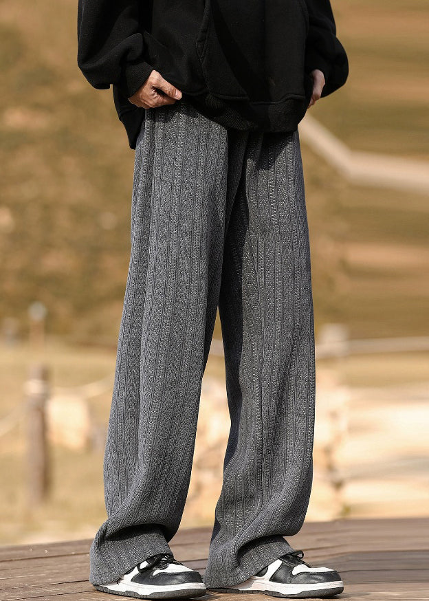 New Grey Pockets Elastic Waist Warm Fleece Men Pants Spring RM063