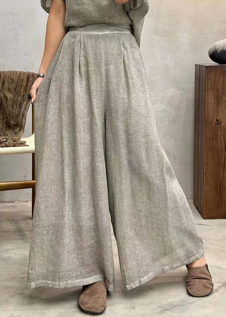 Pantalon court en coton à taille élastique avec poches gris clair pour l'été AU1063