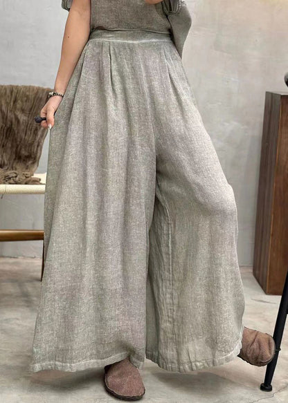 Pantalon court en coton à taille élastique avec poches gris clair pour l'été AU1063