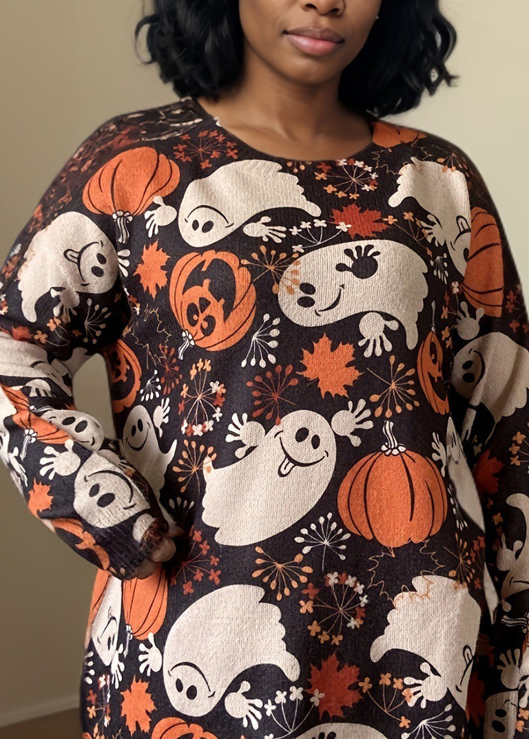 Nouveau pull en coton tricoté à col rond et manches longues imprimé AE1012