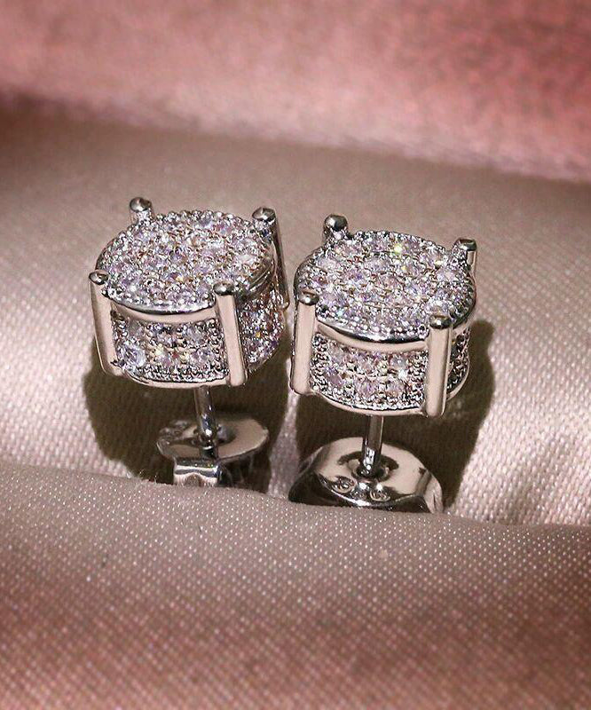 New Silk Sterling Silver Zircon Stud Earrings WP022