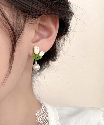 Niche Design Sterling Silver Alloy Tulip Pearl Earrings Women's Fashion YA020