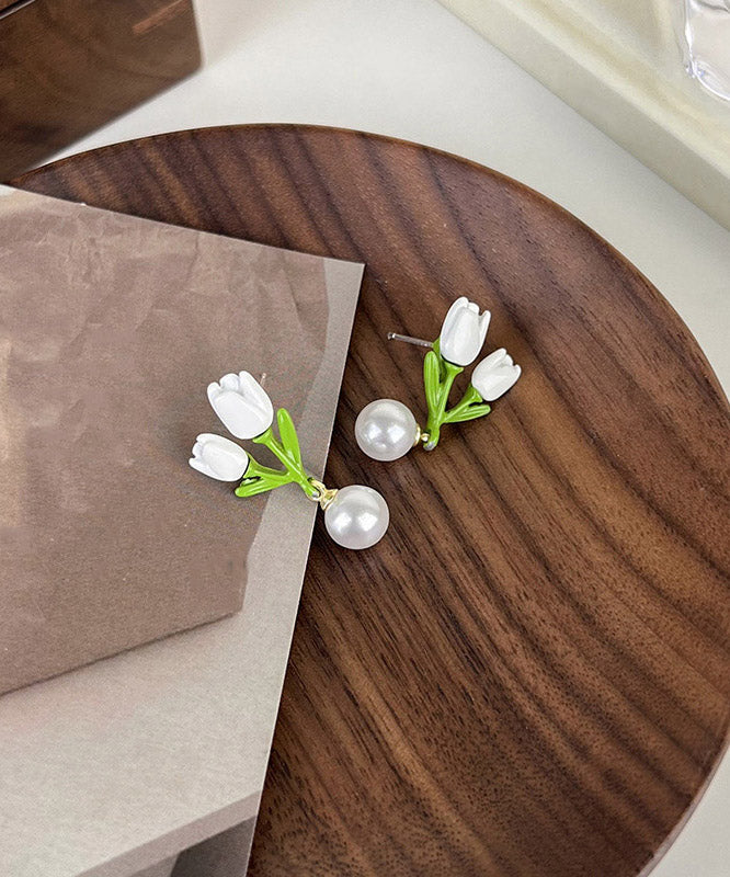 Niche Design Sterling Silver Alloy Tulip Pearl Earrings Women's Fashion YA020