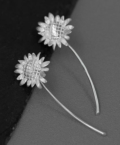 Boucles d'oreilles pendantes amovibles en argent sterling doré avec motif tournesol QQ037