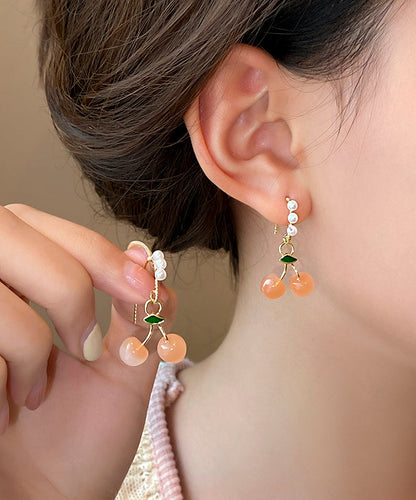 Novelty Orange Copper Alloy Cherry Pearl Hoop Earrings WH040