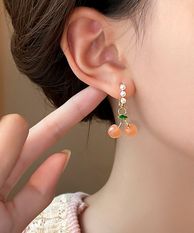 Novelty Orange Copper Alloy Cherry Pearl Hoop Earrings WH040