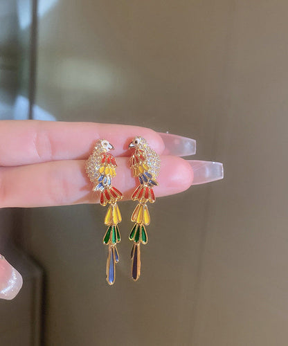 Novelty Rainbow Copper Overgild Zircon Parrot Drop Earrings QQ045