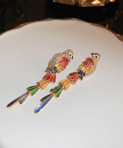 Novelty Rainbow Copper Overgild Zircon Parrot Drop Earrings QQ045