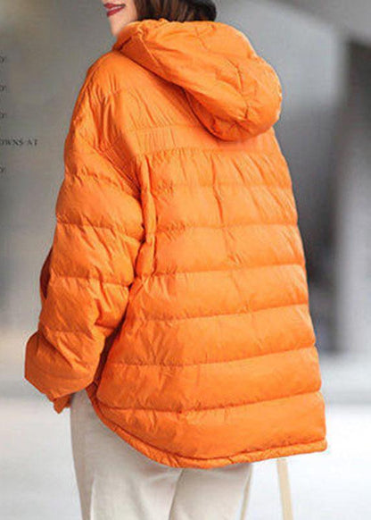 Orange Hooded Zippered Pockets Winter Duck Down Long Sleeve Down Jacket QS053