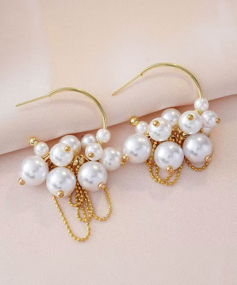 Original Design Gold Copper Alloy Pearl Tassel Hoop Earrings EY013