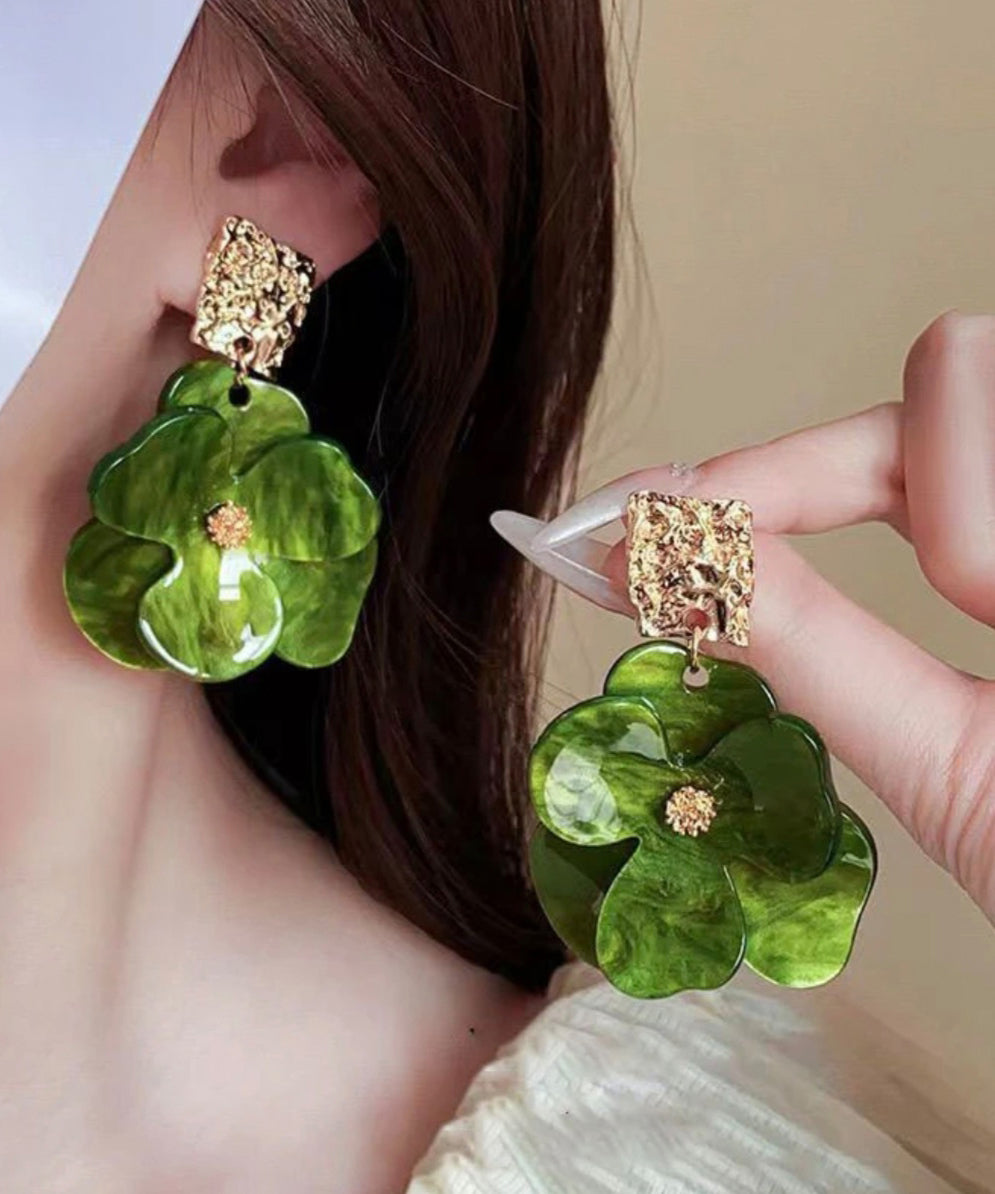 Original Design Green Acrylic Floral Drop Earrings EY004