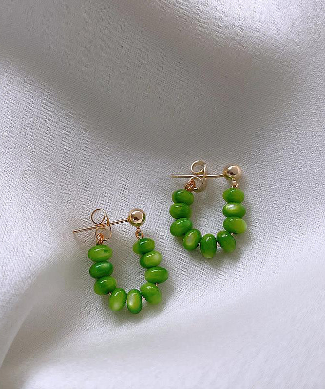 Boucles d'oreilles créoles en alliage d'argent sterling et de jade vert au design original WQ020