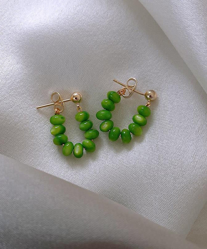 Boucles d'oreilles créoles en alliage d'argent sterling et de jade vert au design original WQ020