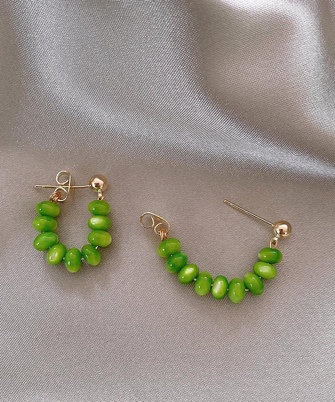 Boucles d'oreilles créoles en alliage d'argent sterling et de jade vert au design original WQ020