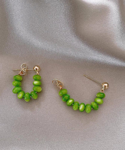 Original Design Green Sterling Silver Alloy Jade Hoop Earrings WQ020