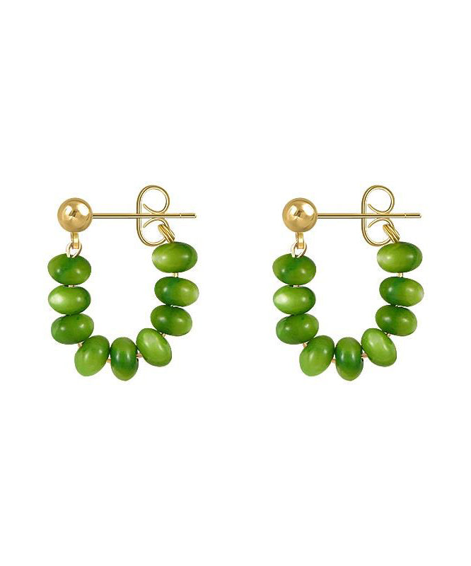 Boucles d'oreilles créoles en alliage d'argent sterling et de jade vert au design original WQ020