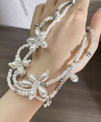 Original Design White Alloy Floral Pearl Beading Pendant Necklace YU022