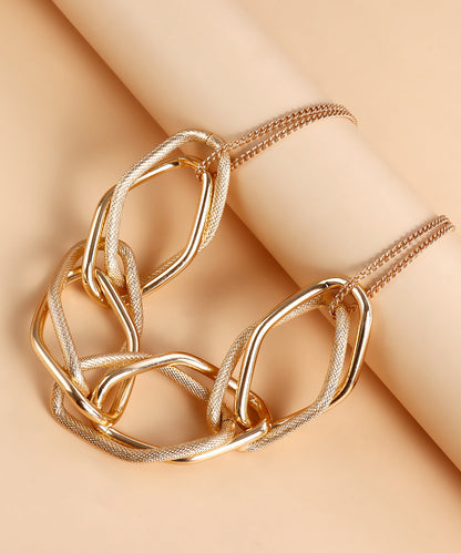 Oversize Gold Metal Alloy Geometry Chai Collar Necklace YI014