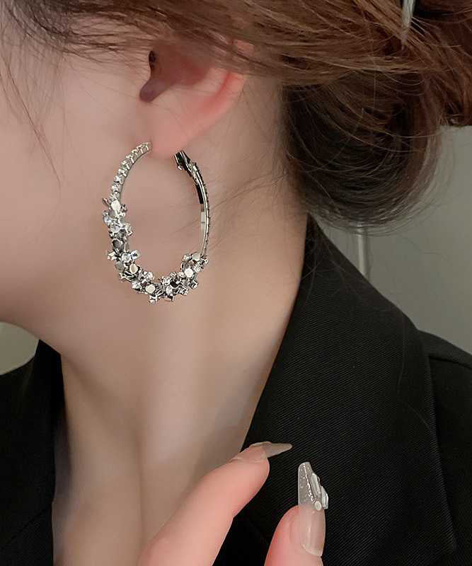 Oversize Silk Sterling Silver Alloy Zircon Sequins Hoop Earrings QJ050