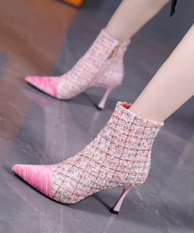 Pink Classy Splicing High Heel Boots Pointed Toe TP012