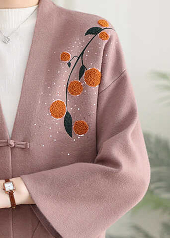 Pink Print Button Solid Cotton Knit Coat Spring TA023