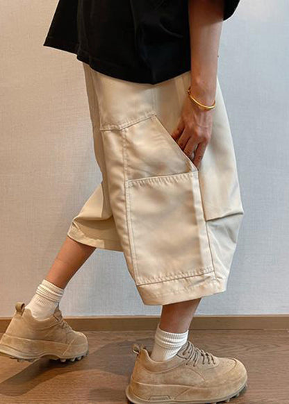 Plus Size Beige Pockets High Waist Men Pants Summer YT020