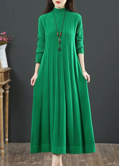 Plus Size Green Stand Collar Exra Large Hem Knit Holiday Dress Spring YO13