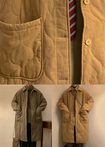 Plus Size Khaki Button Pockets Solid Men Parka Winter RJ007