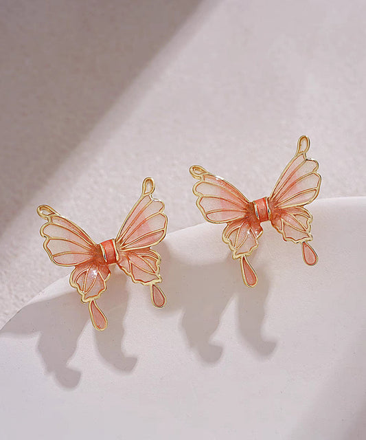 Boucles d'oreilles à tige en forme de papillon en résine cuivrée orange régulière GH1067