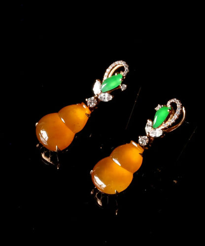 Boucles d'oreilles pendantes en argent sterling avec zircone et jade orange surdoré AC1038