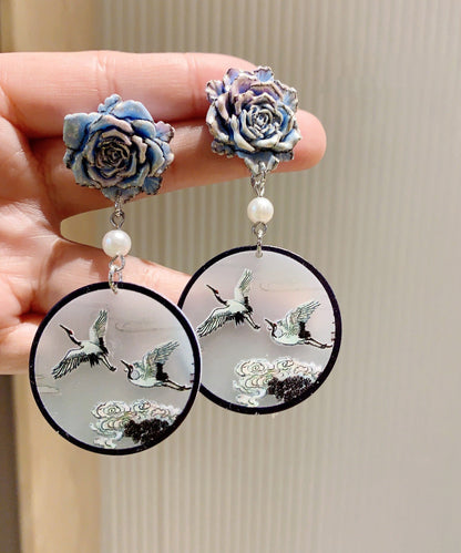 Boucles d'oreilles pendantes rétro en acrylique noir avec perles florales MM080