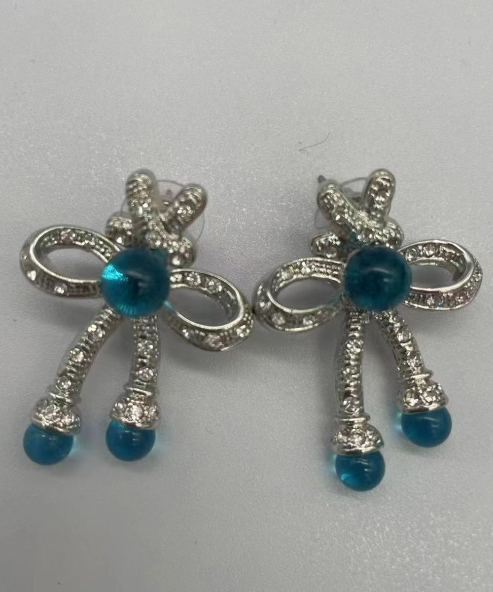 Boucles d'oreilles à tige en argent sterling bleu rétro avec cristal coloré DF1009