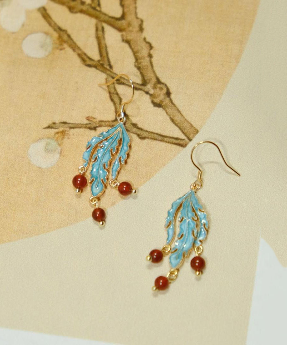 Boucles d'oreilles pendantes en argent sterling et agate cloisonnée bleu rétro QQ043