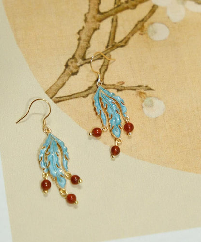 Boucles d'oreilles pendantes en argent sterling et agate cloisonnée bleu rétro QQ043