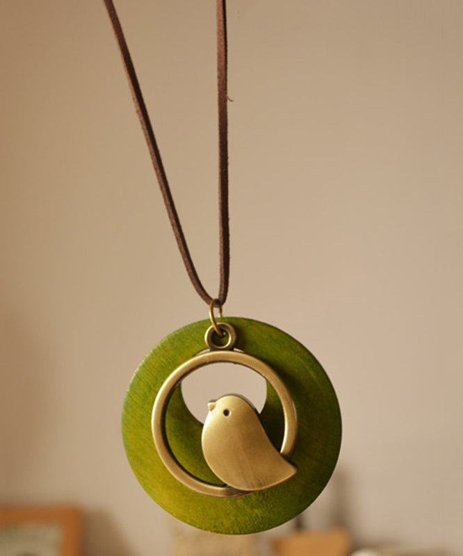 Retro Green Cotton Fabric Little Bird Pendant Necklace YI008