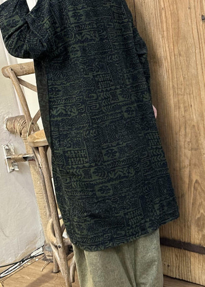 Robe longue à imprimé patchwork vert rétro à manches longues VB1075