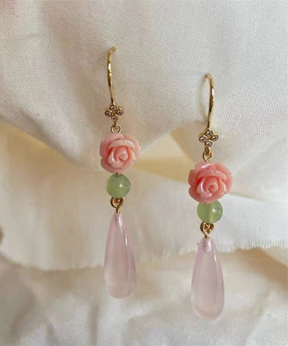 Retro Pink Sterling Silver Overgild Water Drop Rose Drop Earrings AC1079