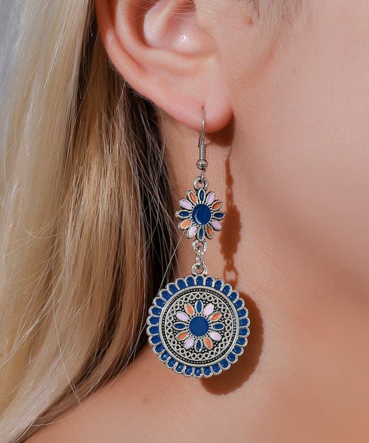 Boucles d'oreilles pendantes en argent sterling et soie rétro en forme de cloisonné floral WP009