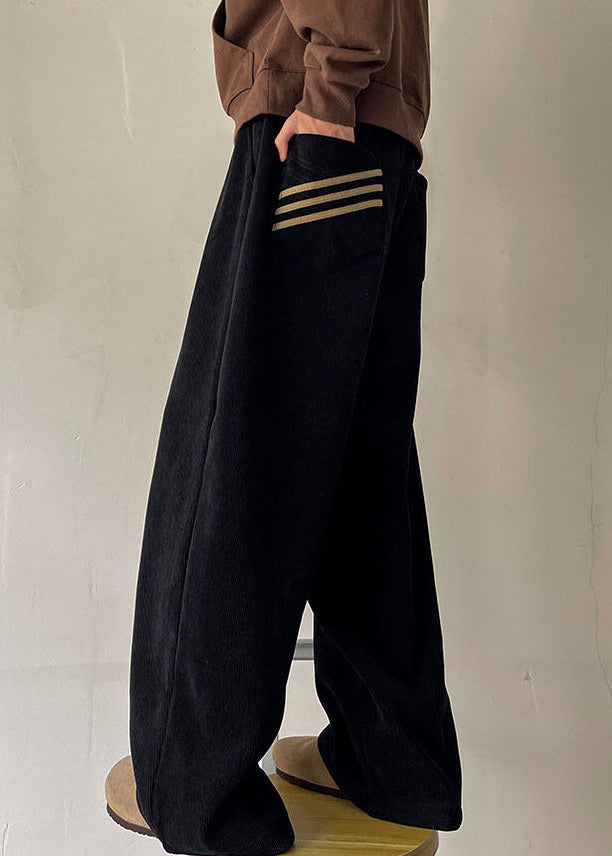 Simple Black Pockets Thick Corduroy Men Wide Leg Pants Spring RM056