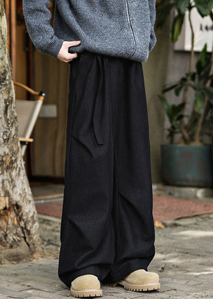 Simple Brown Pockets High Waist Warm Fleece Corduroy Men Pants Spring RM023