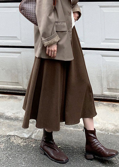 Simple Coffee Wrinkled High Waist Patchwork Woolen Skirt Fall TU020