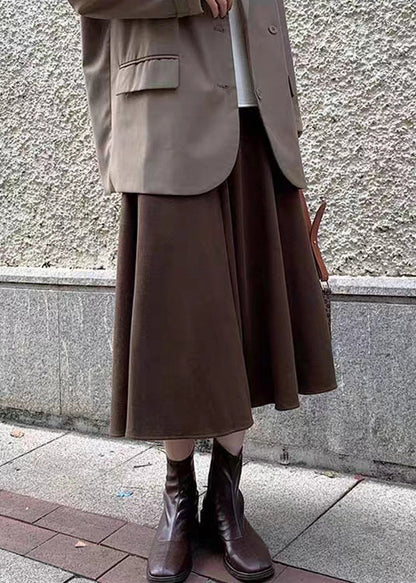 Simple Coffee Wrinkled High Waist Patchwork Woolen Skirt Fall TU020