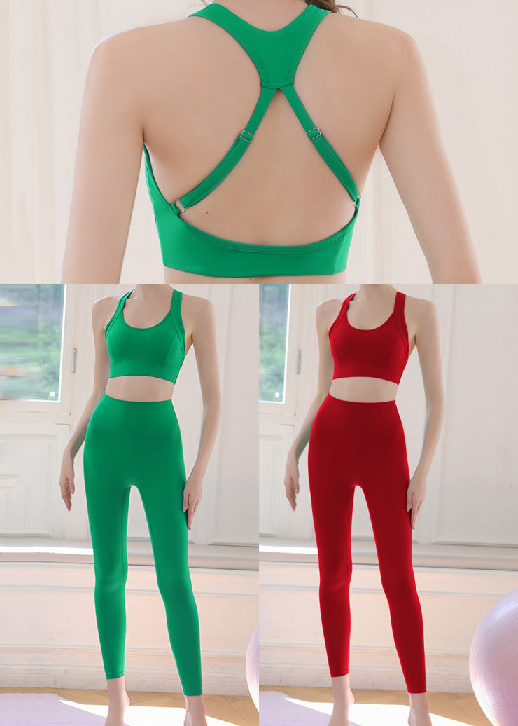 Simple Grass Green High Waist Sports Bra And Leggings Set Suit Gym Shark Leggings TD009