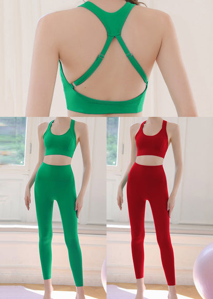 Simple Grass Green High Waist Sports Bra And Leggings Set Suit Gym Shark Leggings TD009