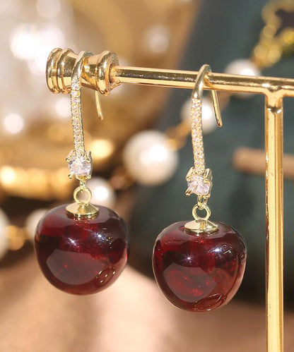 Boucles d'oreilles pendantes simples en cuivre mûrier avec zircon et cerises DF1024