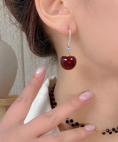 Boucles d'oreilles pendantes simples en cuivre mûrier avec zircon et cerises DF1024