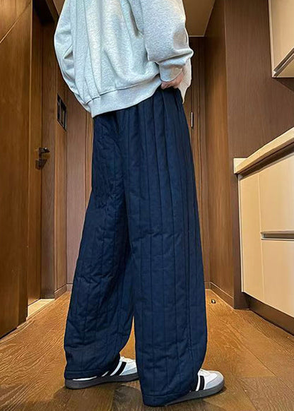 Simple Navy Elastic Waist Solid Thick Mens Pants Winter RM024