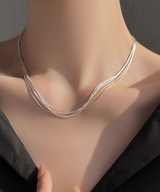 Collier simple en soie et argent sterling à plusieurs niveaux PO026